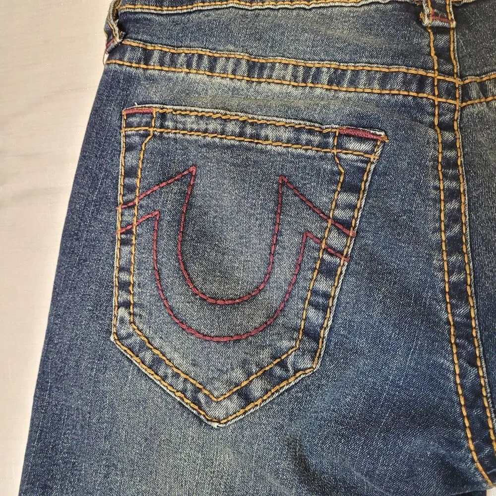 True Religion Geno Slim Big T Relaxed Red Rope Stitch Jeans 30x31